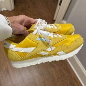 Reebok Women's Classic Nylon Fashion Sneaker in Yellow and Chalk